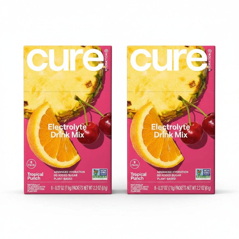 (3 boxes) Cure Hydration | Plant-Based Electrolyte Drink Mix | Tropical Punch