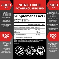 Extra Strength Nitric Oxide Supplement L Arginine 3X Strength -Citrulline Malate