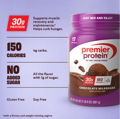 Premier Protein 100% Whey Protein Powder Chocolate Milkshake 30g 24.5 oz