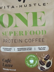 Vita Hustle ONE Superfood Protein Cafe Latte Caffeine Mix Powder Vegan 1.47 Lbs