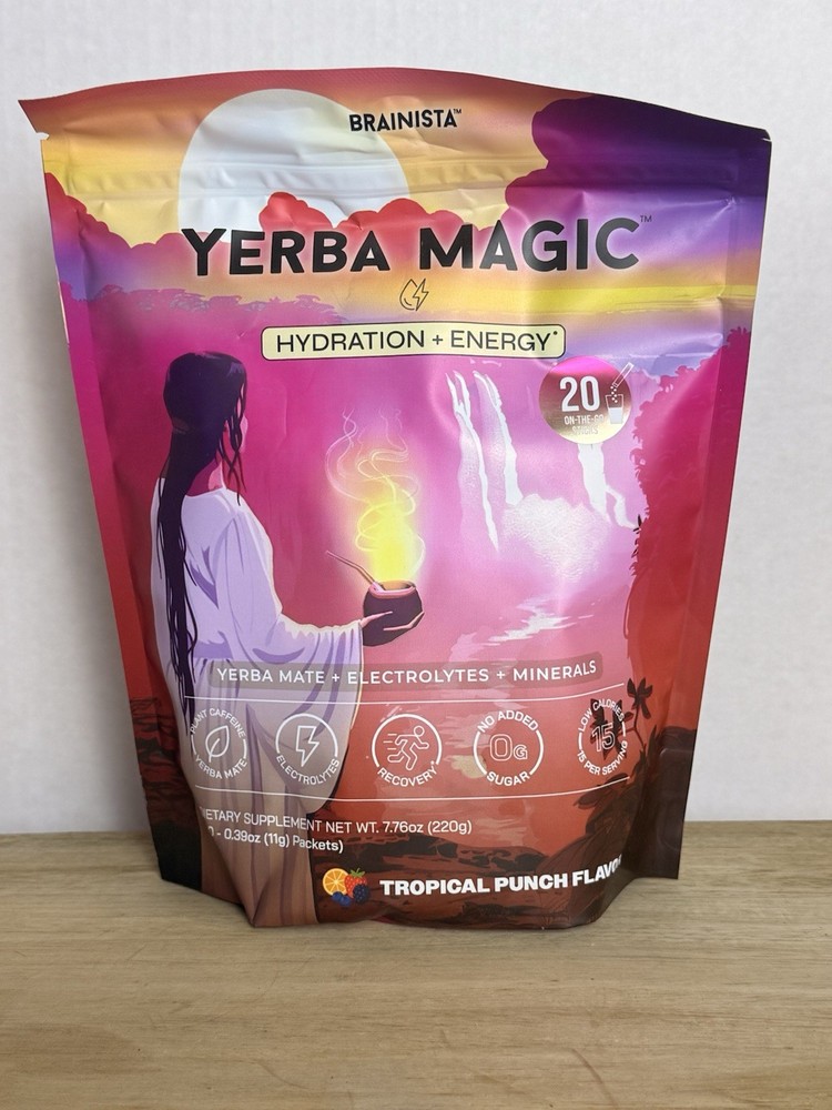 Brainista Yerba Mate Hydration Energy Electrolytes Powder Tropical Punch 20 Pack