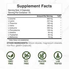 Essential Amino Acids (EAA) 2000mg Per Serving, 300 Capsules – Unflavored -…