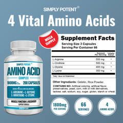 Amino Acid Complex 1800mg 200 Capsules, L-Arginine L-Glysine L-Lysine L-Ornithin