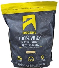 Ascent 100% Whey, Native Whey Protein Blend, Vanilla Bean (4.25 Pounds)