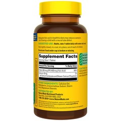 Folic Acid 400 mcg (665 mcg DFE) Dietary Supplement for Nervous System Function,