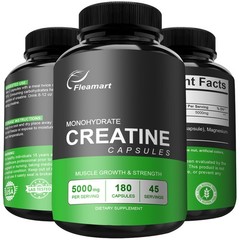 Fleamart Micronized Creatine Monohydrate Capsules, Keto 180 Count (Pack of 1)