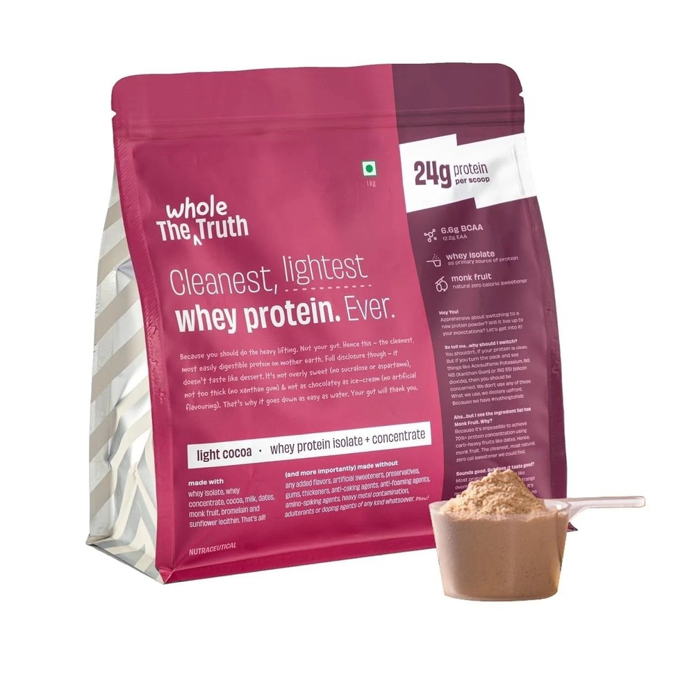 The Whole Truth Whey Protein Isolate+Concentrate Light Cocoa 1 kg Easy to Digest