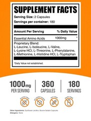 BulkSupplements Essential Amino Acids (EAA) 360 Capsules – 1000 mg Per Serving