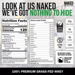 Naked Whey 2LB 100% Grass Fed Whey Protein Powder – Only 1 Ingredient, Unflavore