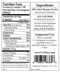 ORGANIC Argentine Grass Fed Desiccated BEEF THYMUS POWDER UN-DEFATTED 4.2oz 120g