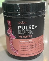 LEGION Pulse+ BURN Pink Lemonade – High Stim Pre Workout NO Booster, L-Carnitine