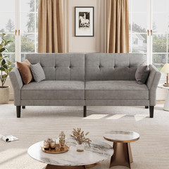 89″ Modern Futon Sofa Bed with Adjustable Backrest & Armrest