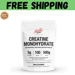 HEARTHY FOODS Creatine Monohydrate Micronized Powder 500G – 100 Servings, 5000mg