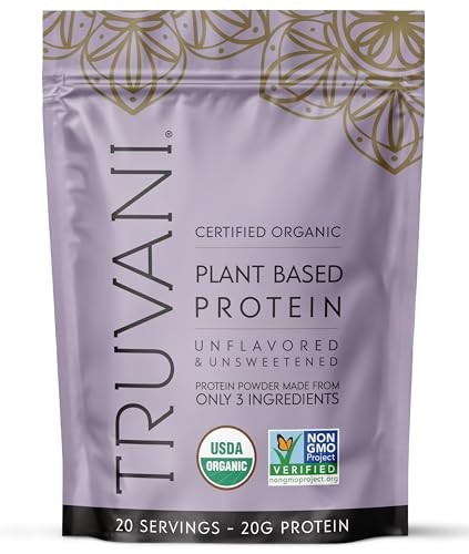 Truvani Organic Unflavored Plant Protein Powder, 19.75 Ounce Container
