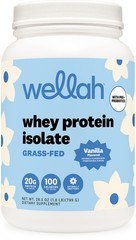 Wellah Grass-Fed Whey Protein Isolate Powder (Vanilla) 30 Servings -100 Calories