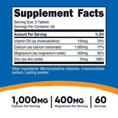 Nutricost Calcium, Magnesium & Zinc Tablets (180 Tablets, 60 Servings)