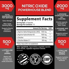 Extra Strength Nitric Oxide Supplement 3X Strength L Arginine, Citrulline Malate