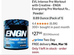 ENGN Pre-Workouts, 3 Tubs, Blue Raz, 90 Serv, 300mg caffeine, FREE EVL Shaker!