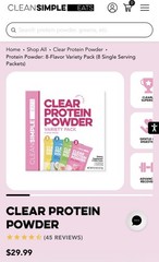 Clean Simple Eats Clear Protein Powder Variety Pack, 8 Stick Packs, 8.0 oz