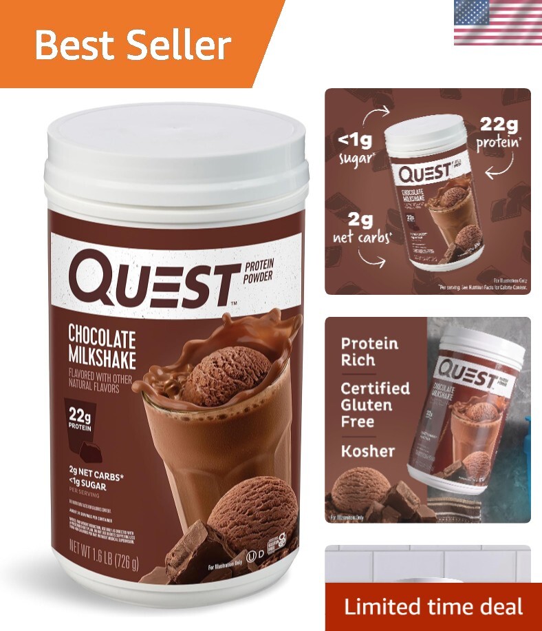 Low Carb Chocolate Milkshake Protein Powder – 1.6lb, 24 Servings, Gluten Free