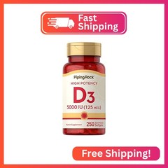 Piping Rock Vitamin D3 5000 IU | 250 Softgels | High Potency Supplement | Non-GM