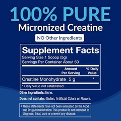 Creatine Monohydrate Powder Unflavored 5g 60 Servings Pre Workout