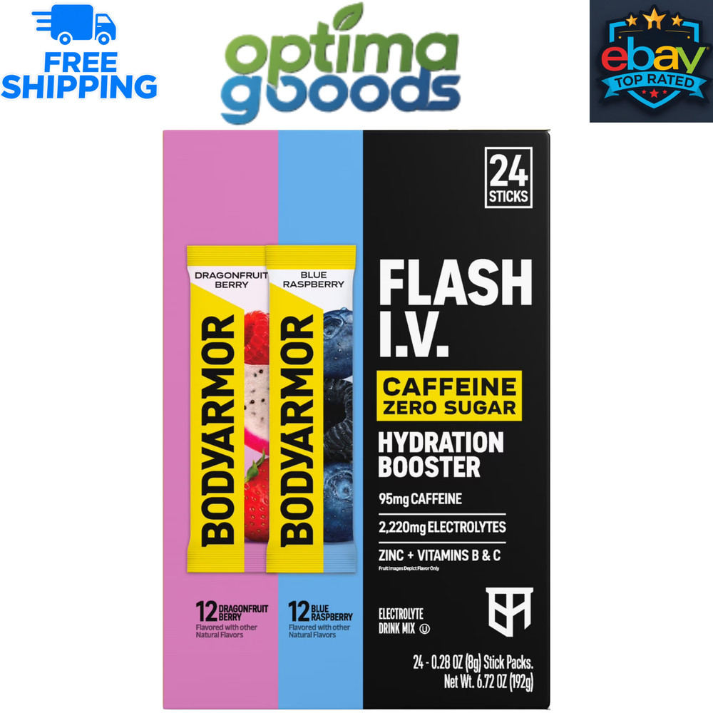 BODYARMOR Flash I.V. Caffeine Hydration Powder Sticks Variety Pack 24 Count.