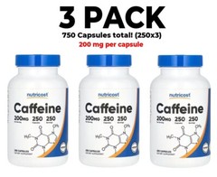 Nutricost, Caffeine , 3 PACK, 200 mg , 250 Capsules each (750 total!)