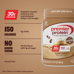 Premier Protein 100% Whey Protein Powder, Café Latte,30g Protein, 23.9oz, 1.5lb
