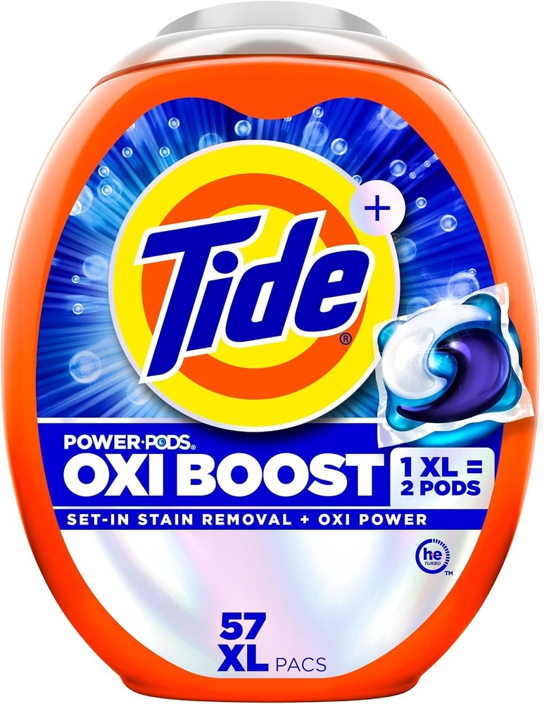Tide Oxi Boost Power PODS Laundry Detergent Pacs, 57 Count, Set-In Stain Removal