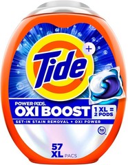 Tide Oxi Boost Power PODS Laundry Detergent Pacs, 57 Count, Set-In Stain Removal