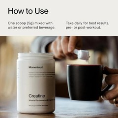 Momentous Creatine Monohydrate Powder – NSF Certified – 90 Servings