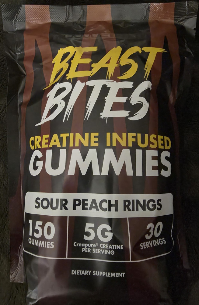 BEAST BITES Creatine Gummies Sour Peach 150 Count 5g 30 Servings Vegan