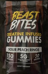 BEAST BITES Creatine Gummies Sour Peach 150 Count 5g 30 Servings Vegan