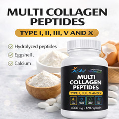 Multi Collagen Peptide protein 120 Caps 100o mg Type I,II,III,X Anti-Aging keto