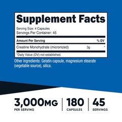 Nutricost Creatine Monohydrate 3,000mg, 180 Capsules 180 Count (Pack of 1)