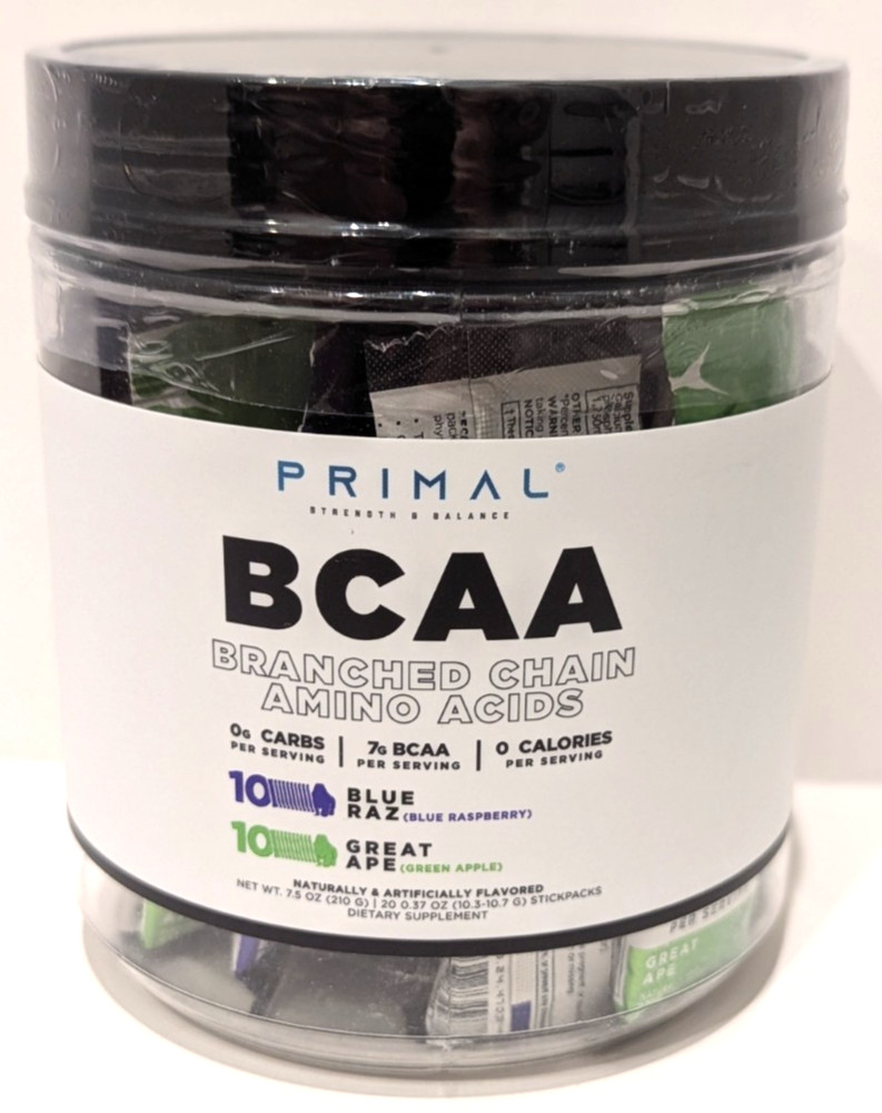 Primal BCAA Variety Pack, 7g BCAAs, 20 Packs, Blue Raz & Green Apple, Exp. 9/26
