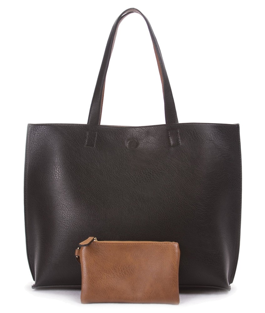 Overbrooke Reversible Tote Bag – Vegan Leather Womens Shoulder Tote with Wristle