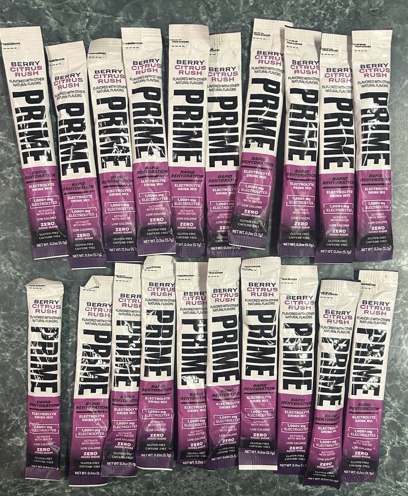 20 PRIME Berry Citrus Rush Electrolyte Hydration Powder Sticks Caffeine-Free