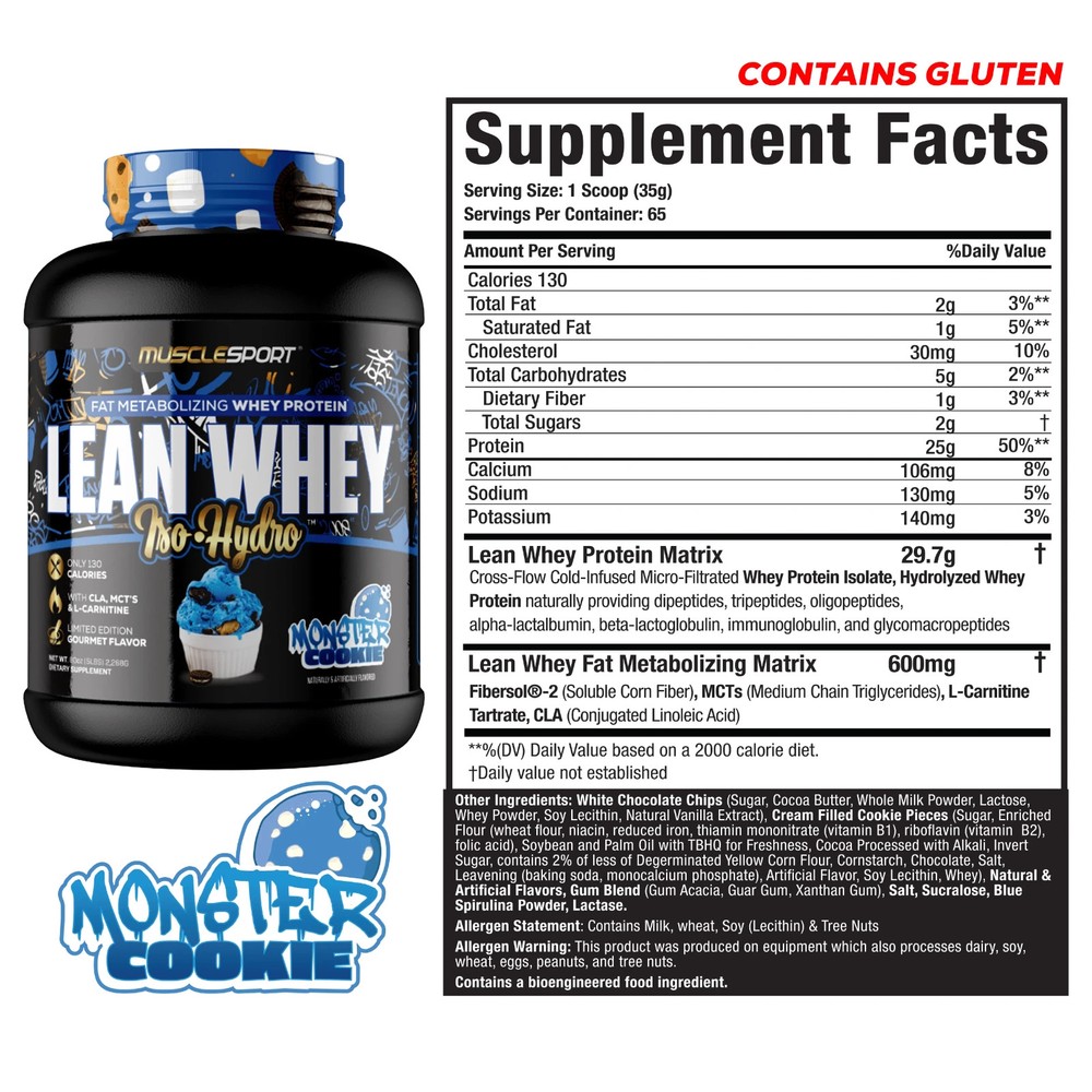 Lean Whey, Iso-Hydro, MONSTER COOKIE , 5 lbs (2,275 g)