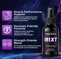 Primal Muscle 191xt Muscle Support Recovery Spray | Plant-Based | 30-Day Supply