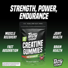 TASTY GAINS Creatine Gummies, 90g of Creatine, Non-GMO, Vegan – Build Muscle & B