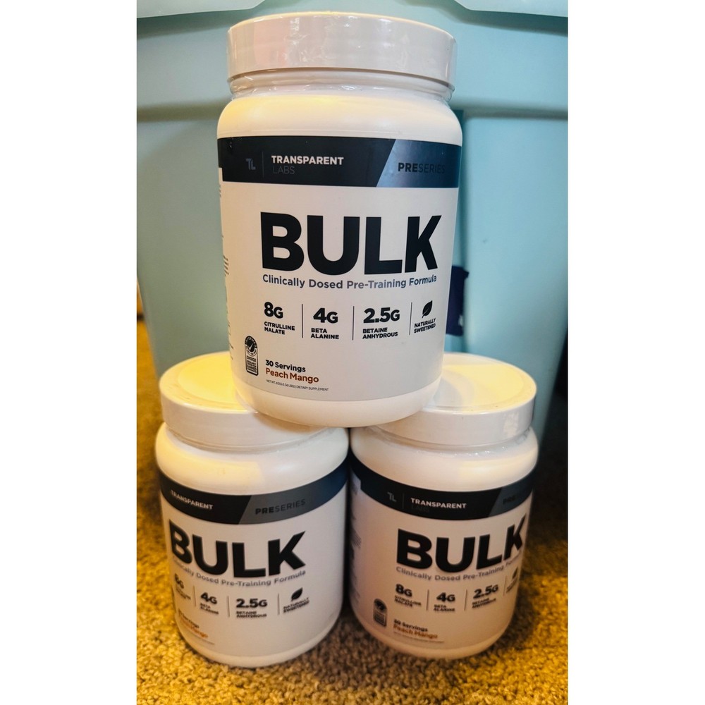Transparent Labs BULK Pre-Workout Peach Mango 30 Servings Lot of 3 Exp 11/26