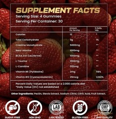 KUKALY Creatine Monohydrate Gummies 120ct Strawberry 5000mg Sugar Free Vegan