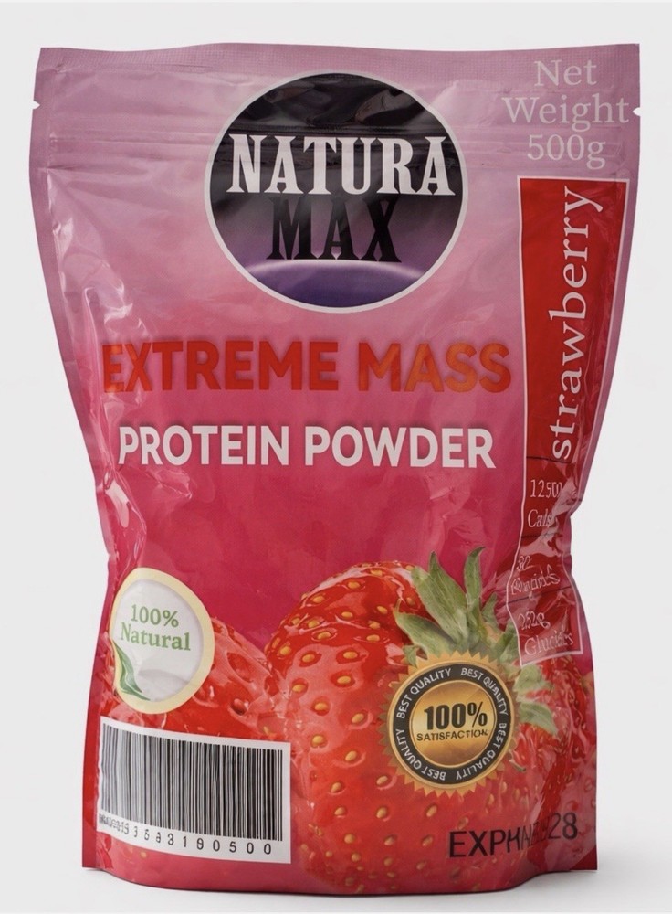 Natura Max Extreme Mass Protein Powder 500g Strawberry Weight Gain Supplement
