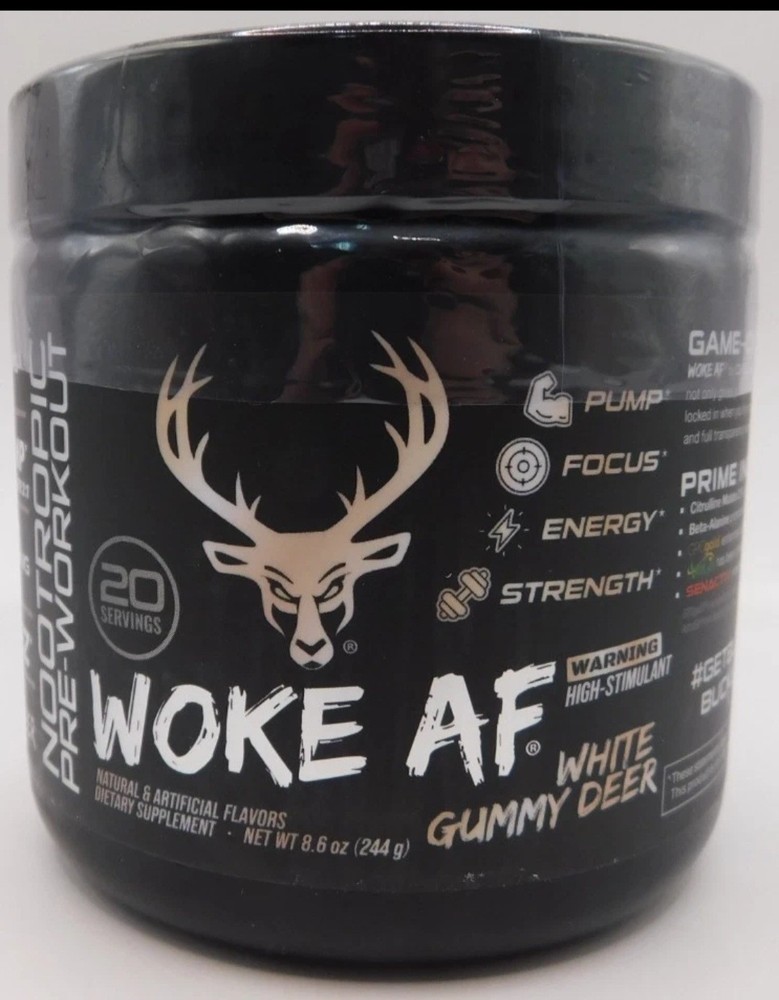 Bucked Up WOKE AF PreWorkout White Gummy Deer Energy Pump Focus 20 Ser Exp 09/27