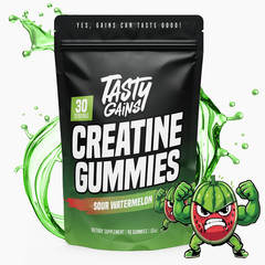 TASTY GAINS Creatine Gummies, 90g of Creatine, Non-GMO, Vegan – Build Muscle & B