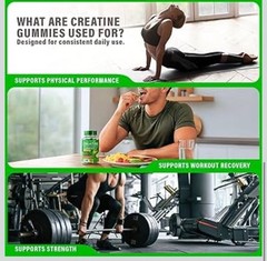 PLANT.O NUTRITION Creatine Monohydrate Gummies Sugar Free 120 Count Green Apple