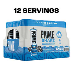 PRIME Shakes, Cookies & Cream, 32g Protein Shake for 11 Fl Oz (Pack of 12)