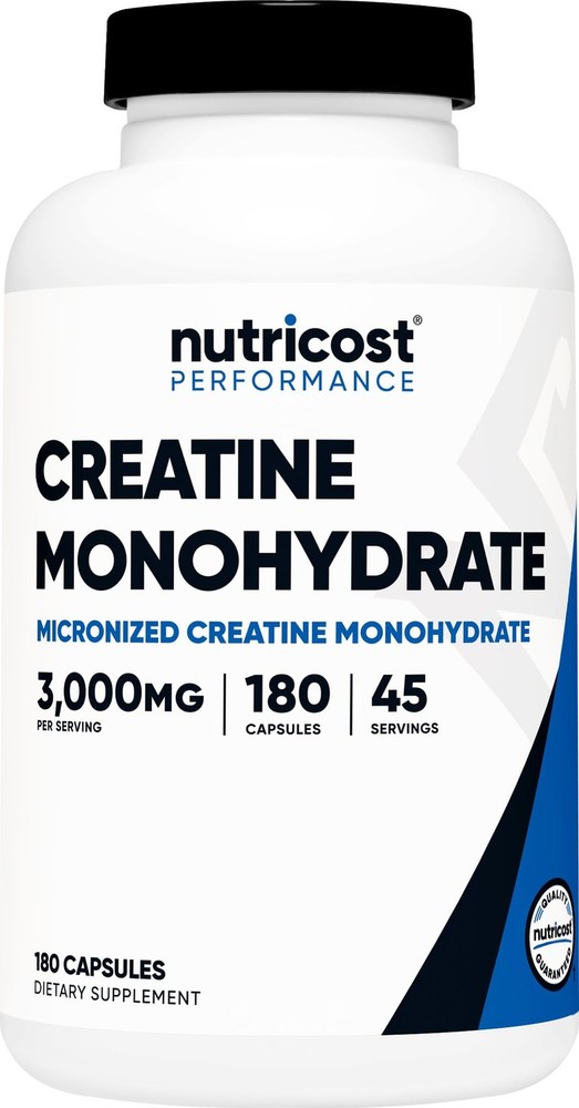Nutricost Creatine Monohydrate 3,000mg, 180 Capsules 180 Count (Pack of 1)